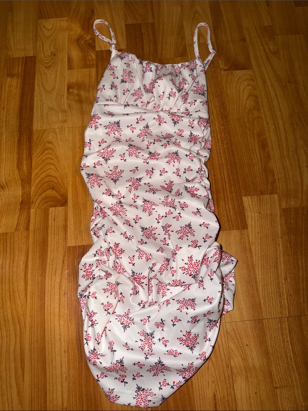 SHEIN White Slip Dress with Pink and Red Floral Print